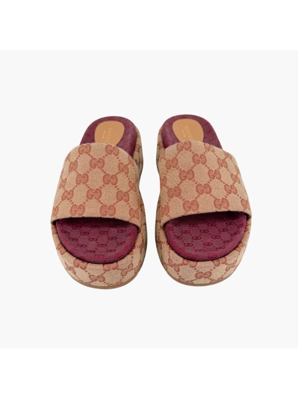 Gucci Angelina Platform Slide Sandals Beige GG Canvas Size 37 US 7 Women's - Picture 3 of 15